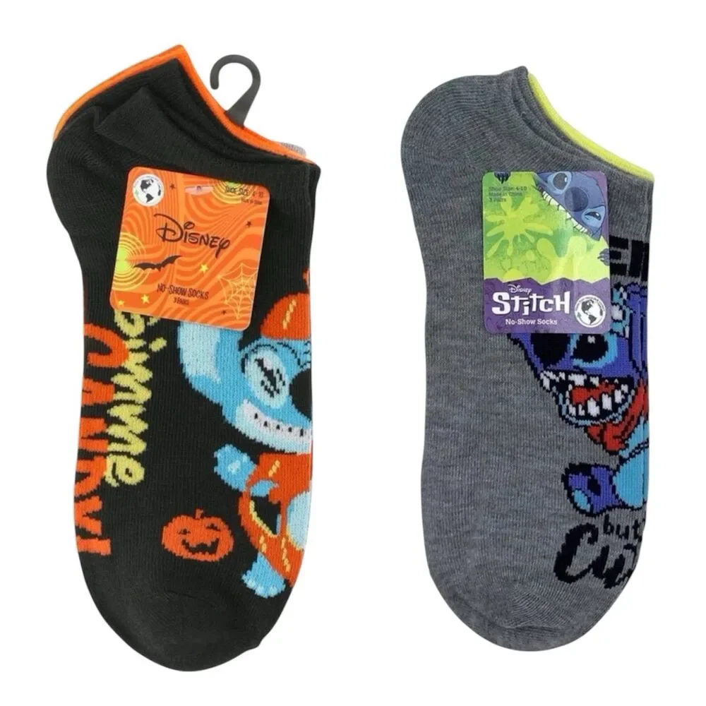 6 Pairs Disney Stitch Halloween No Show Socks Women's Size 4-10